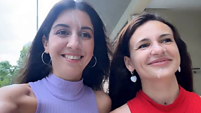 Slutty Neighbors Ask for Cum on Their Cute Faces for Public Cumwalk