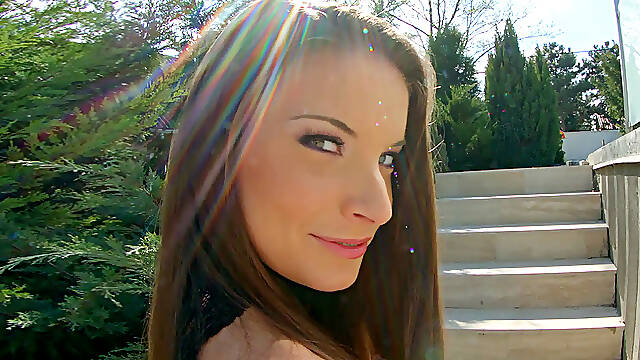 Anita Bellini slides out of her tight jeans outdoors