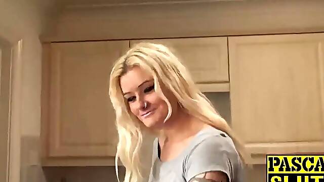 Tattoed blonde Jakki Louise gets fucked by guys big fat cock