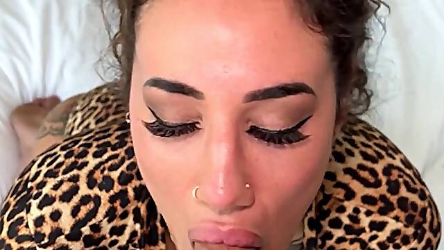 Arabelle Raphael gives her man a blowjob and a titjob