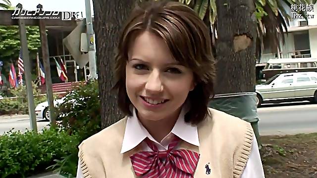 Horny brunette schoolgirl sucks and fucks Asian dick