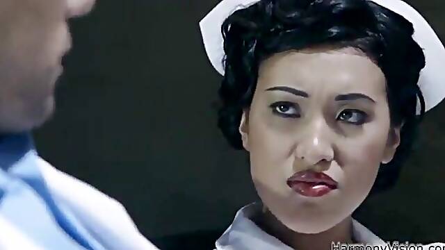 Asian nurse spreads her legs for an anal sex