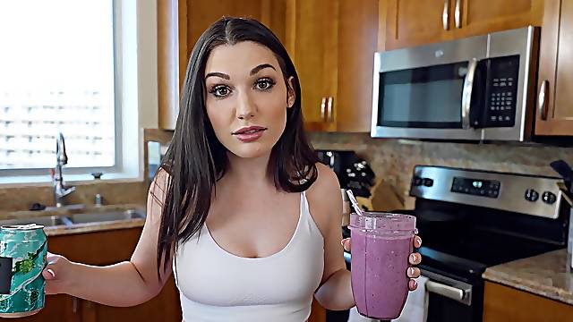 Stunning wife having fun with her hubby in the kitchen - Lily Lou