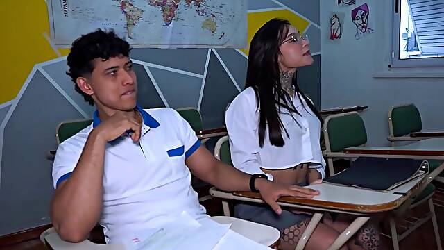 They Nearly Got Caught! Large-Butt AntoMagali Bangs Her Colombian Classmate Whilst the Teacher Isnt Looking