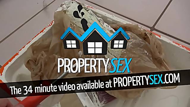 PropertySex - Sexy tiny real estate agent pounded by some big handyman cock