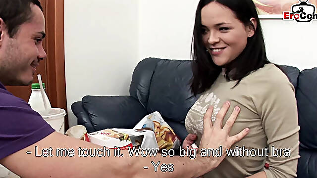 Anal porn with a breasty brunette hair wench and with milk and food