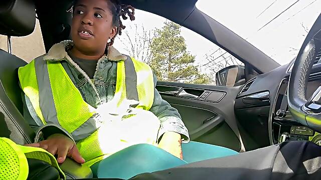 Flirty warehouse worker sucks her co-workers rod after work