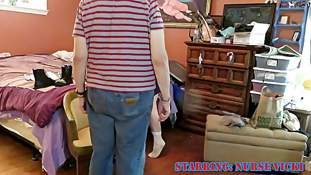 Nurse Vicki Getting Dressed in Police Outfit