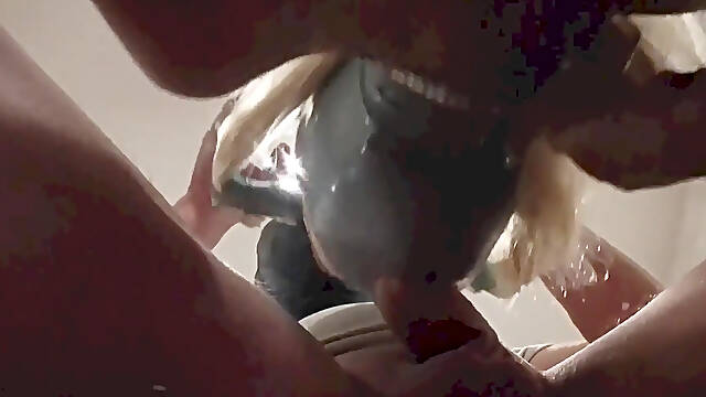 MILF with Blonde Pigtails Sucks Cock and Cums in Mouth