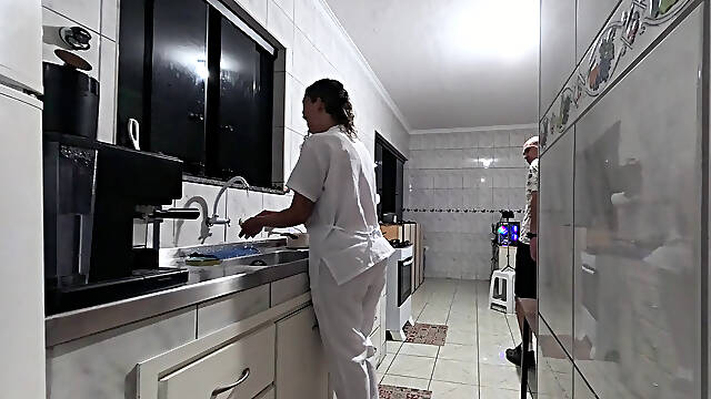 The Maid's Creampie Routine at Her New Job.